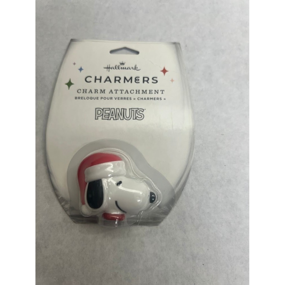 Hallmark Charmers Peanuts Snoopy Santa Hat Christmas Glass Charm Attachment NEW